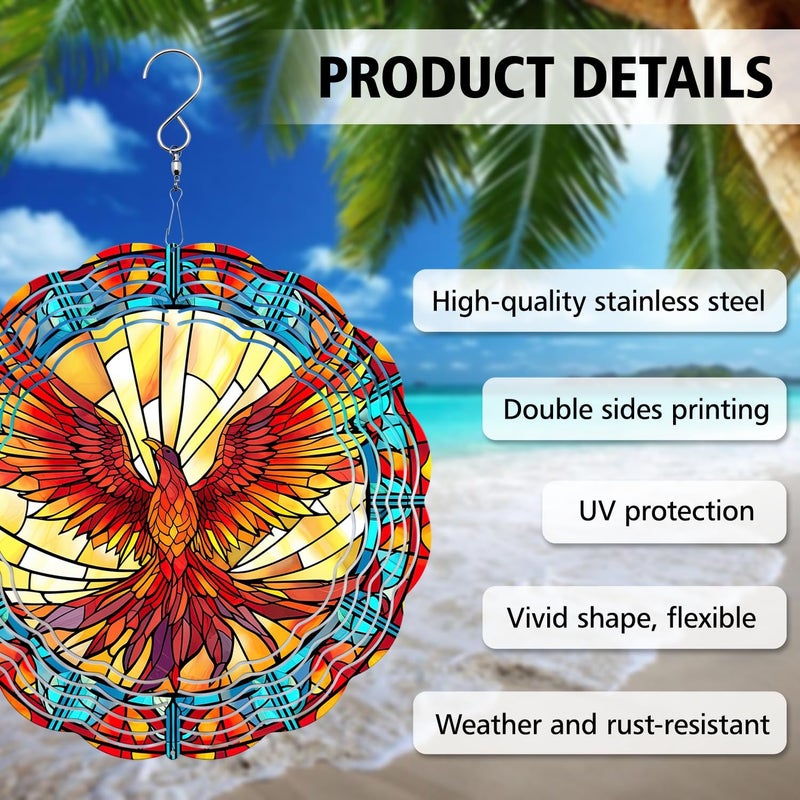 PODMemory Phoenix Wind Spinner, Phoenix Wind Spinner Hanging for Yard and Garden, Unique Gift Wind Spinner, 3D Hanging Wind Spinner Outdoor, Cute Phoenix Wind Spinner - Image 4